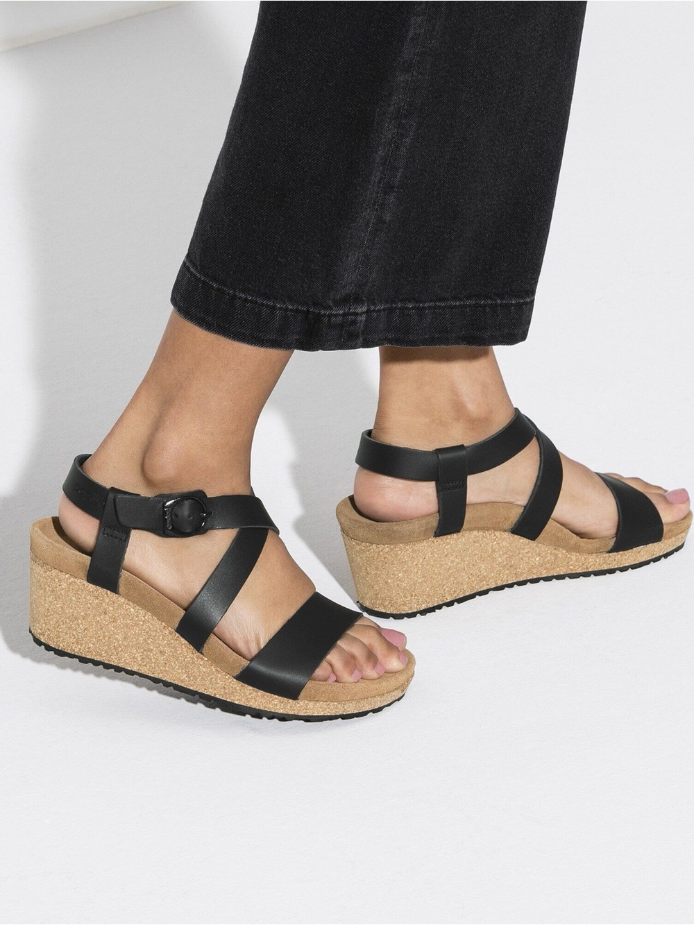 Birkenstock Papillio Sibyl Leather Black Wedge Sandals Size 42 L11-11.5 Narrow